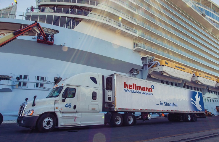Cruise Logistics Truck in front of Cruise Ship